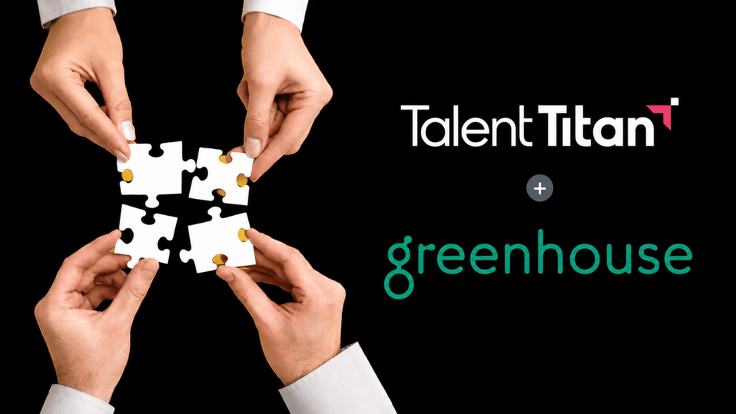 Hands assemble white puzzle pieces beside the Talent Titan and greenhouse logos on a black background, depicting collaboration.