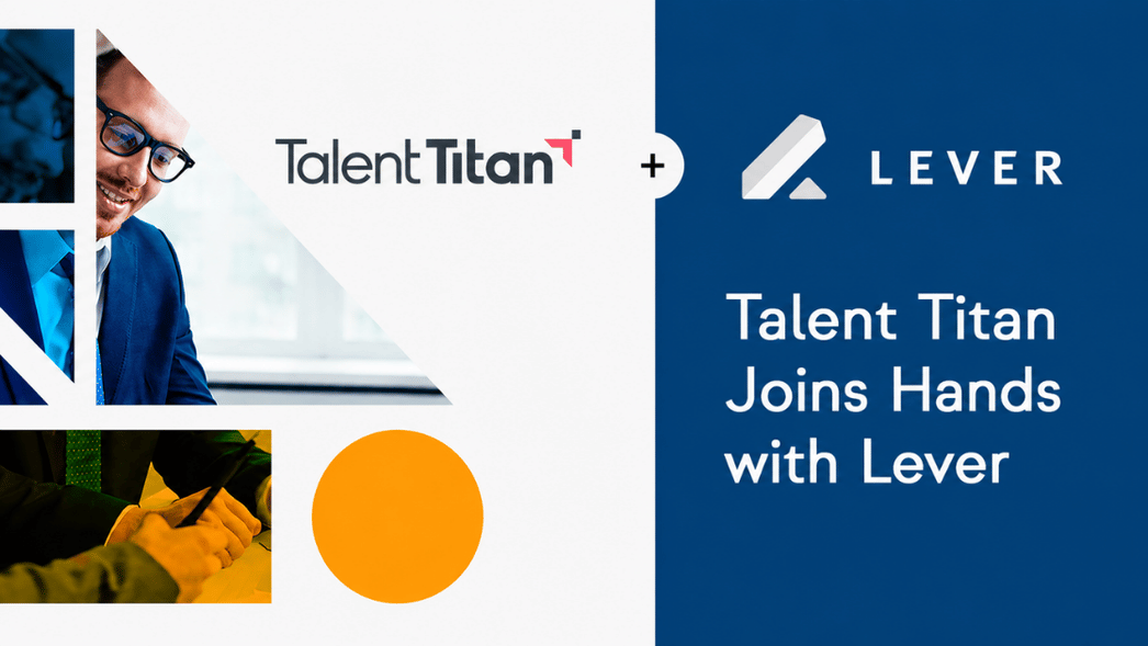 Graphic announcing Talent Titan's partnership with Lever, featuring both company logos, professional business imagery, and the headline "Talent Titan Joins Hands with Lever" on a blue and white background.