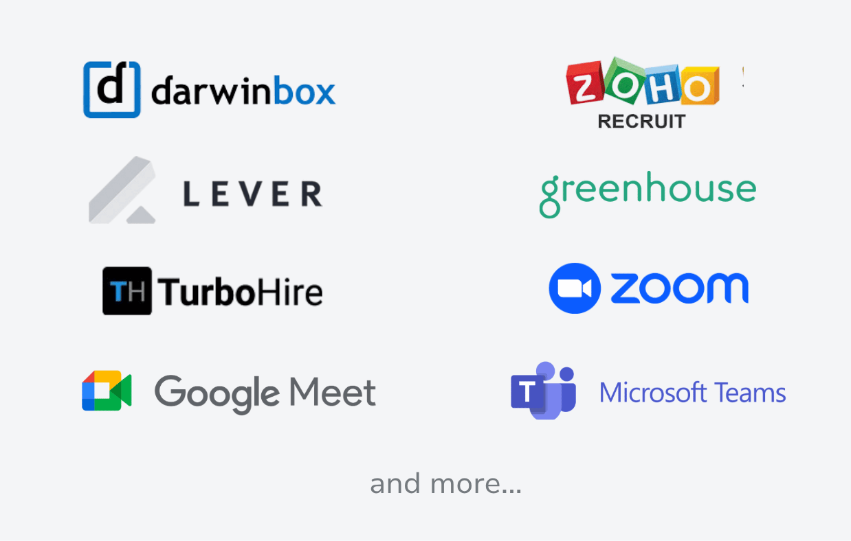Talent Titan AI agent generated reports automatically sync to Lever, DarwinBox, and Zoho ATS platforms, with interview analysis across Zoom, Google Meet, and Microsoft Teams.